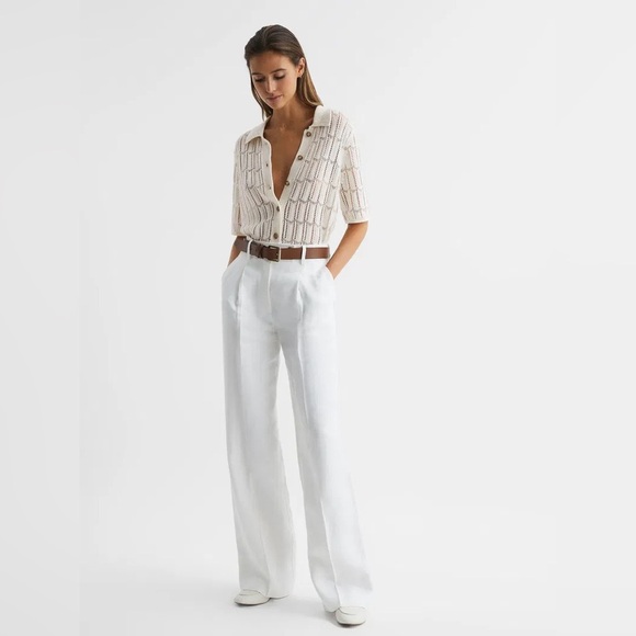 Reiss Tops - Reiss crochet Off-White Textured Knit Cardigan
